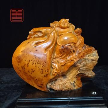善也堂太行崖柏摆件《布袋弥勒》