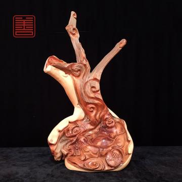 善也堂太行崖柏摆件《招财弥勒》